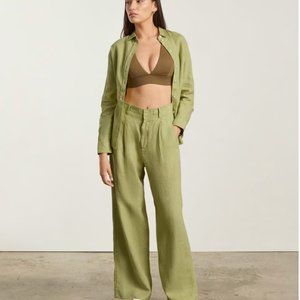 Everlane The Linen Way-High® Drape Pant in Leek, size 10, NWT
